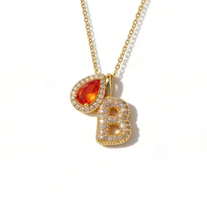 Vergulde ketting met letter B en schitterende druppel geboortesteen hanger stijlvol.