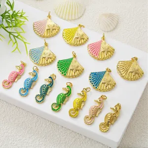Colgantes de Caballito de Mar Concha y Estrella de Mar de Latón Bañado en Oro Real Dijes de Animales Marinos para DIY Collar Pulsera Pendientes Creación de Joyas