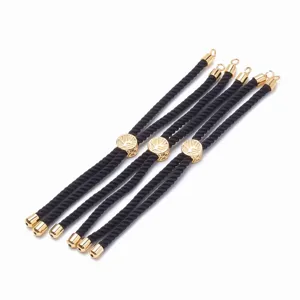 Bracelet cordon tressé noir style Milan avec breloque arbre de vie doré pour accessoires de bijoux