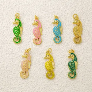 Colgantes de caballito de mar chapados en oro esmalte DIY collar pulsera accesorios de joyería