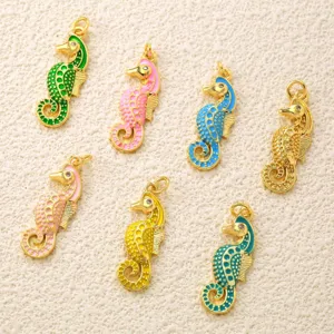 Colgante caballito de mar gota de aceite bañado en oro DIY collar pulsera joyas