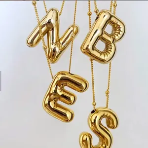Collana Lettera Bolla 3D Per Donna Placcata In Oro 18K Ciondolo Iniziale Alfabeto Lucido Punk Hip Hop Gioielli Di Moda Regalo Unico
