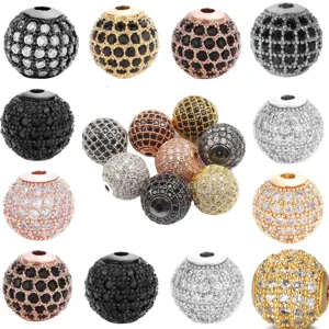 Kupfer Strass Diskokugel Lose Zwischenperlen Rund Micro Pave Kristall Kristallkugeln Für DIY Armband Halskette Schmuckherstellung Handwerk Zubehör