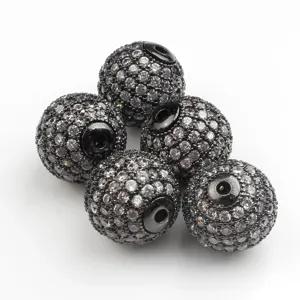 Mikro Pave Zirkonia Runde Perlen Schwarze Beschichtung Metall Abstandshalter fuer DIY Schmuck