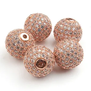 Roségold Mikropavé Zirkonia runde Abstandsperlen für DIY Schmuckherstellung Armbänder 5Stk