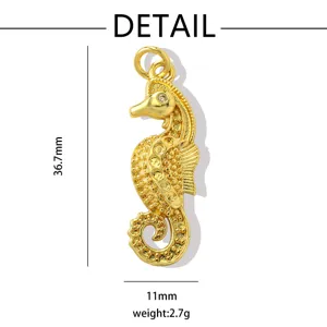 Colgante de caballito de mar de latón chapado en oro para joyería DIY y accesorios de collar.