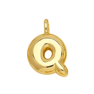 Gold plated puffy letter Q pendant charm for stylish custom necklaces, shiny metallic finish.