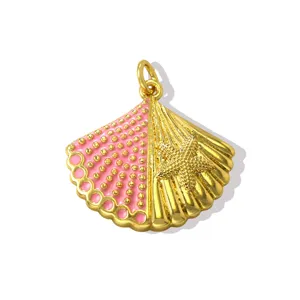 Colgante concha dorada con esmalte rosa y detalle de estrella de mar para accesorios DIY