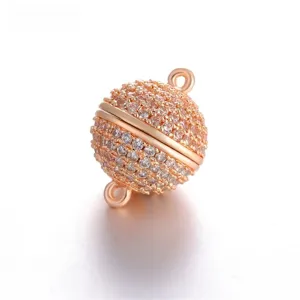 Roségoud vergulde micro pave zirkoon bolvormige magnetische sluiting voor DIY sieraden.