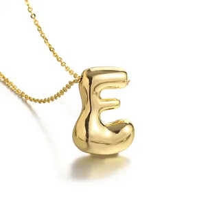 18k gold plated bubble letter E pendant necklace, chic minimalist jewelry for women.