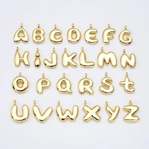 Cute Hip Hop Copper Gold Plated English Initial Alphabet Balloon Pendant Necklace For Unisex Electroplated Choker Jewelry Gift