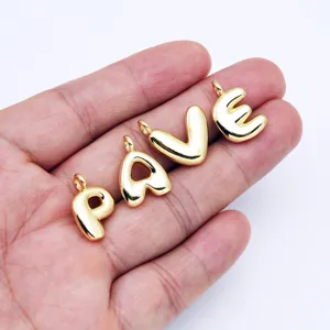 Gold-plated puffy letter pendants necklace charm set displaying letters P A V and E.