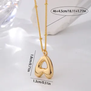 18k gold plated puffy heart pendant necklace with delicate beaded chain for women fashion