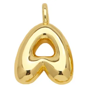 Gold plated puffy letter pendant necklace cute chunky initial charm minimalist jewelry design.