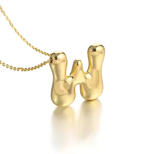 Gold Bubble Letter W Pendant Necklace 18K Real Gold Plated Chic Jewelry Gift for Women