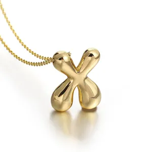 Gold puff letter X pendant necklace for women, stylish 18k gold plated chunky initial necklace.