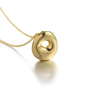 18k gold plated chunky bubble donut pendant necklace, elegant geometric jewelry detail.