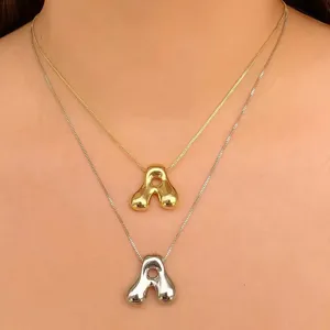 Trendy puffy letter necklace 18k gold plated bubble initial pendant fashion jewelry for women