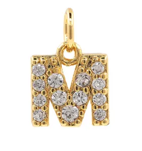 18K Gold Plated Copper Micro Pave Zircon Letter M Pendant DIY Jewelry Accessory Detail View