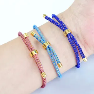 Gold silk milan rope woven adjustable sliding pull bracelet set, colorful fashion jewelry.