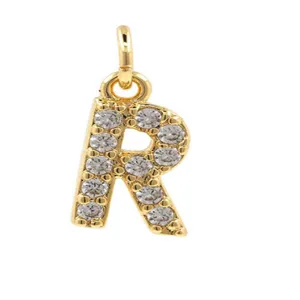 Gold plated copper micro paved zircon letter R charm DIY jewelry making pendant accessory