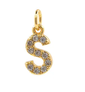 Gold micro-pave cubic zirconia letter S pendant detail shot, DIY jewelry making accessory