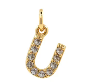 Micro pave zircon letter pendant 18k gold plated DIY jewelry accessory detail shot