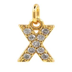 Gold plated copper micro paved zircon letter X charm pendant for DIY jewelry accessories
