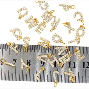 18K Gold Plated Copper Micro Pave Zirconia 26 English Alphabet Letter DIY Pendant Charms Jewelry Making Findings Accessories