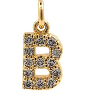 Gold plated micro pave cubic zirconia letter B pendant DIY jewelry making accessory charming.