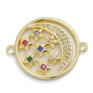 Connecteur de breloque étoile lune en zirconium micro pavé en cuivre pour bracelet DIY