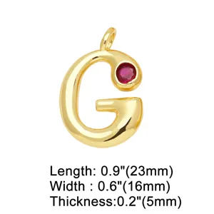 Goudkleurige letter G hanger met rode zirkonia steen, stijlvolle DIY sieraden bedel 23mm