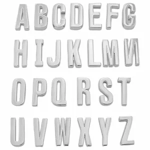 Detailed shot of silver metal alphabet letter charms A to Z, perfect for DIY jewelry making.