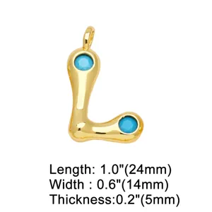 Vergulde koperen letter L hanger ingelegd met blauwe zirkoon voor DIY sieraden