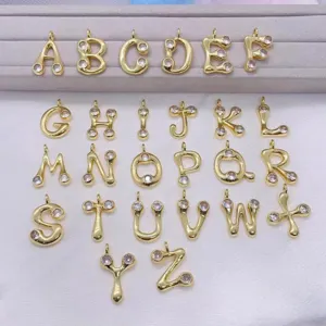 Kupfer Blase Buchstabe Anhänger Charm Gold Silber Beschichtet Strass Alphabet Initialen Anhänger Für Damen DIY Schmuck Geschenk