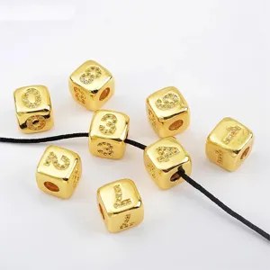 Cuentas de cubo de números de circonita cúbica de cobre dorado para hacer joyas de collar de bricolaje.