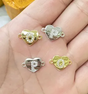 Amuletos de joyeria con letras de corazon de pedreria de cobre DIY pulsera 4pz