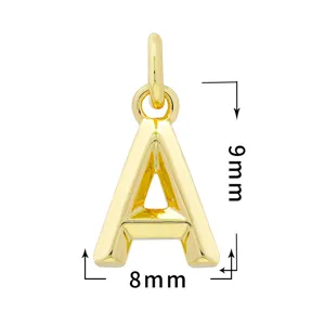 Colgante letra A chapado en oro 18k accesorio de joyería DIY detalle de 9mm