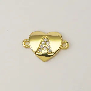 Conector de joyería corazón dorado con diamantes de imitación letra A pulsera DIY collar