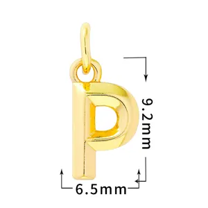 Cobre bañado en oro 18k colgante letra P accesorio joyería DIY tamaño 9.2x6.5mm