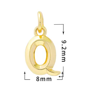 Colgante con letra Q de cobre bañado en oro de 18k para manualidades y joyería 9,2x8mm