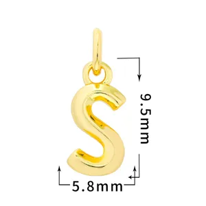 Colgante de letra S dorada para hacer joyas DIY, abalorio de alfabeto liso chapado en oro.