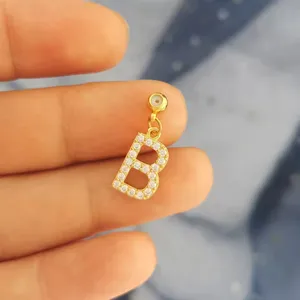 Gold Zircon Letter B Pendant DIY Necklace Charm Sparkling Crystal Initial Jewelry Accessory