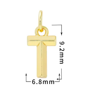 Colgante letra T chapado en oro accesorio de joyería DIY acabado brillante 9.2x6.8mm.