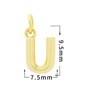 Bonito colgante de letra U bañado en oro para hacer joyas DIY, tamaño de 9,5x7,5mm.