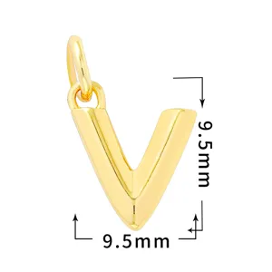 Colgante de letra V de cobre chapado en oro 18k accesorio de joyería DIY de 9.5mm