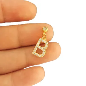 Gold-plated letter B pendant with sparkling cubic zirconia and evil eye charm for DIY jewelry.