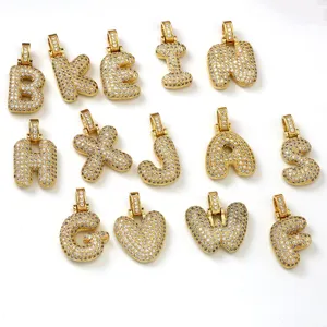 Pendenti con lettere gonfie in zircone micro pavé oro gioielli hip hop alla moda