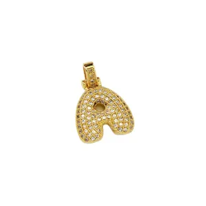 Ciondolo Lettera A Stile Gonfio Colore Oro Micro Incastonato Zircone Collana Accessorio Di Gioielleria
