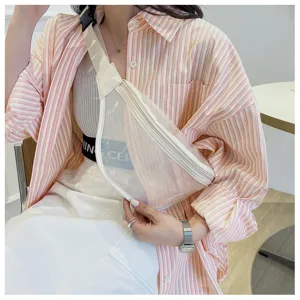 Clear transparent waist bag, stylish casual crossbody chest bag with zipper and adjustable strap.
